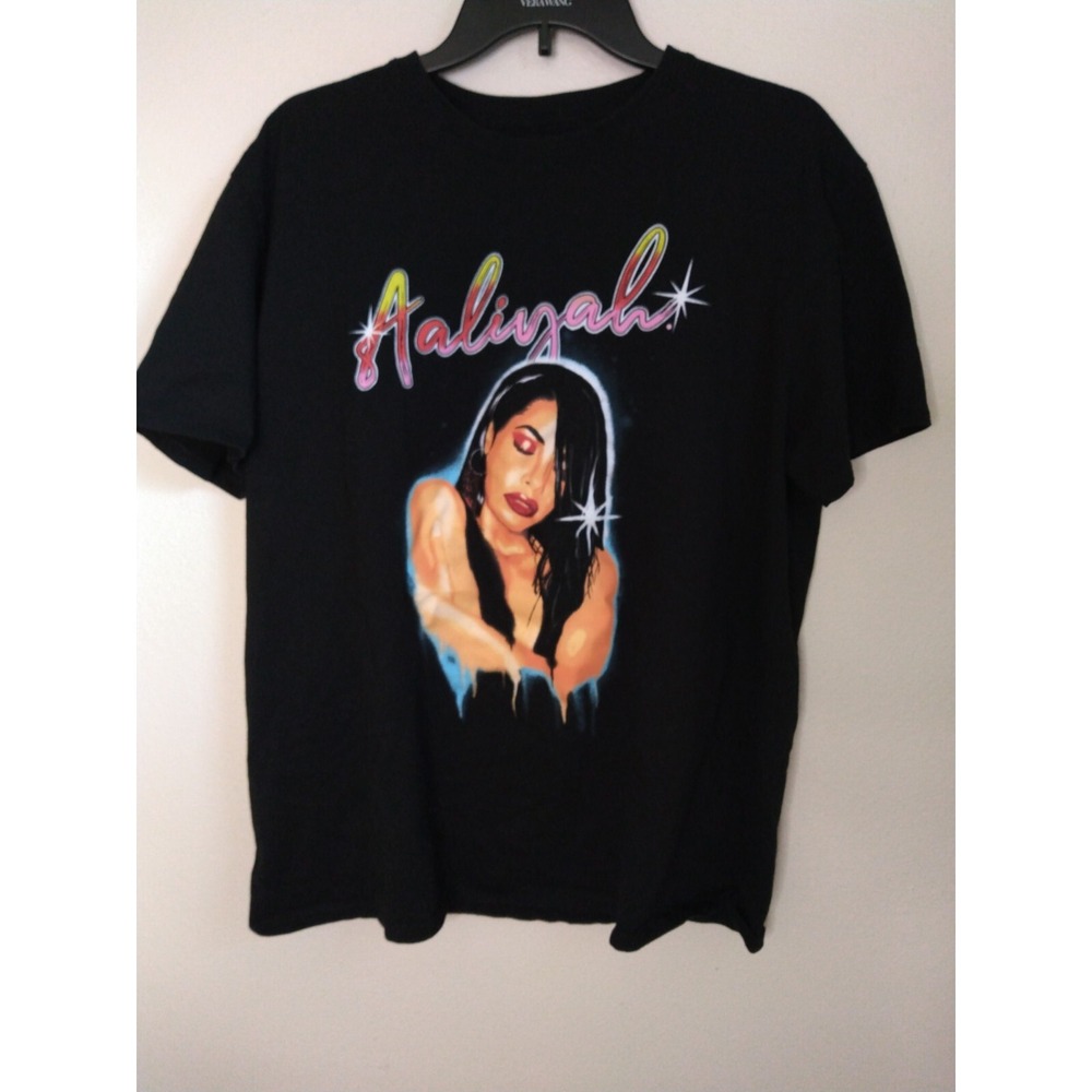 Aaliyah T-Shirt Size XL Black Retro Hip Hop RB Music Graphic Cotton Tee